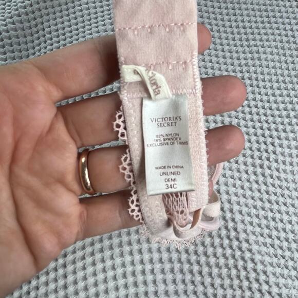 Vtg Y2K Victoria's Secret Unlined Demi Bra Sheer Pink Lace Bow Lolita Size 34C - Picture 5 of 5